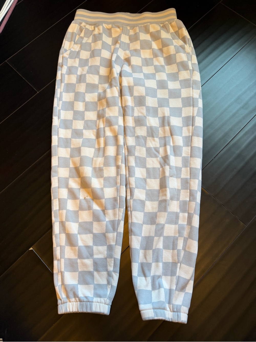Marine Layer Checkerboard Knit Joggers - White & Light blue size XS